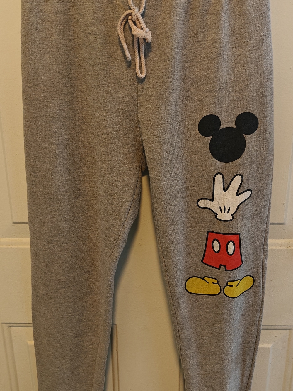 Disney Grey Mickey Icon Jogger Pants with Red & Yellow Accents